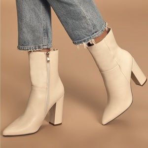 Dawson Bone Pebble Pointed-Toe Mid Calf Boots